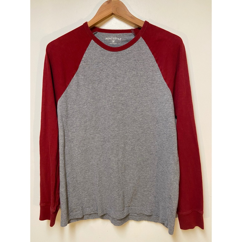 J.Crew Mercantile Baseball Shirt Mens Medium Gray Red Raglan Long Sleeve Tee